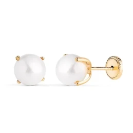 Pendientes en Oro de 18k con perla de 7 mm. y garras