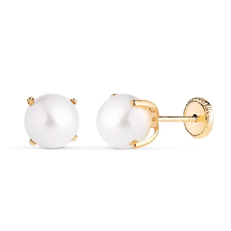 Pendientes en Oro de 18k con perla de 7 mm. y garras