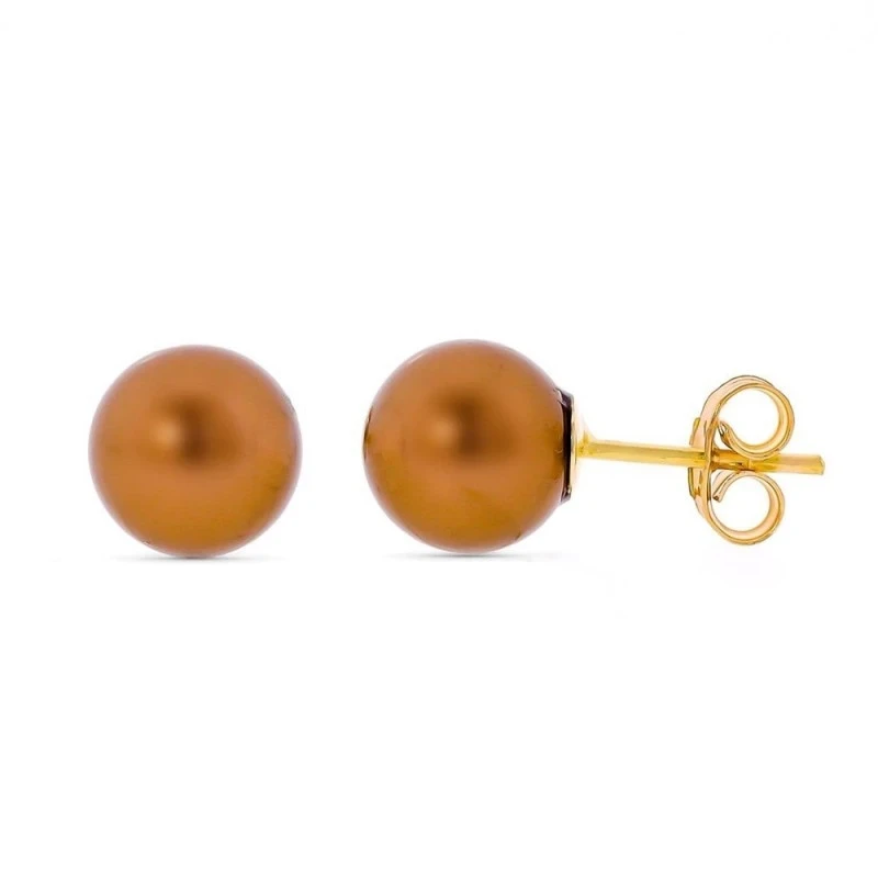 Pendientes en Oro de 18k con perla de 7 mm. en tono marrón