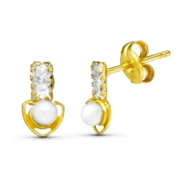Pendientes en Oro de 18k de 8 mm. con perla y detalle de triángulo co