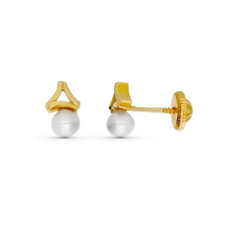 Pendientes de Oro 18k con 7 mm. y perla con detalle calado