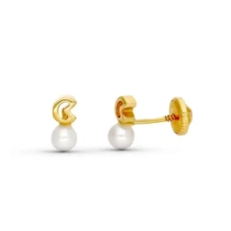 Pendientes de Oro 18k de 7 mm. con perla y forma calada