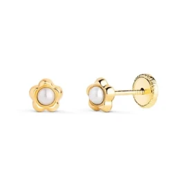 Pendientes de Oro 18k de 5 mm. con perla de 2.4 mm. en el centro y fo