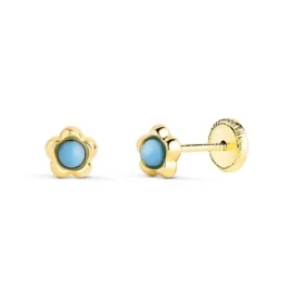 Pendientes de Oro 18k de 5 mm. con piedra turquesa de 2.4 mm. en el c