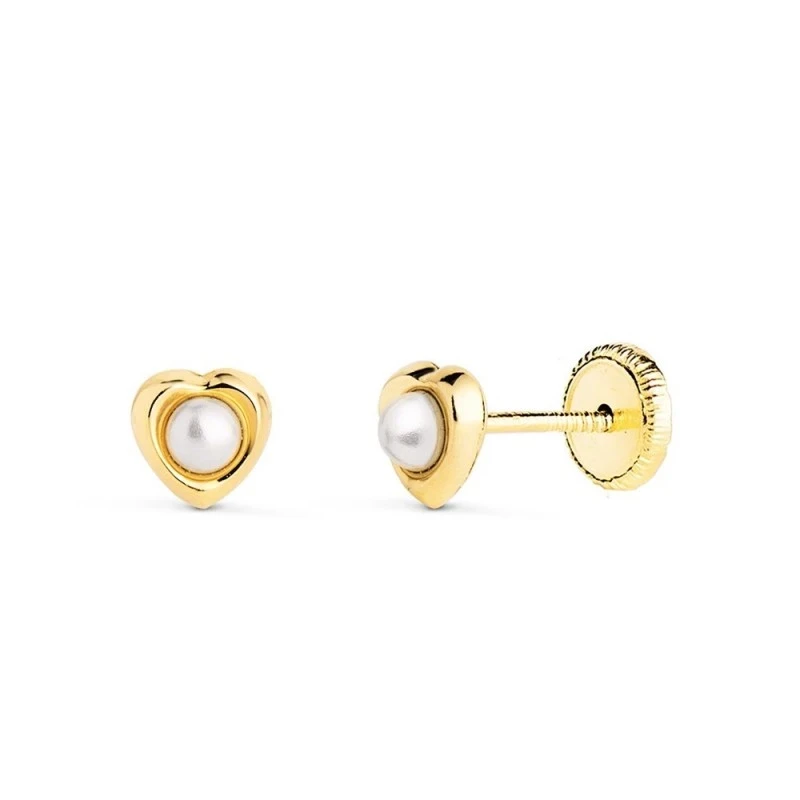 Pendientes de Oro 18k de 5 mm. con perla de 2.4 mm. en el centro y fo