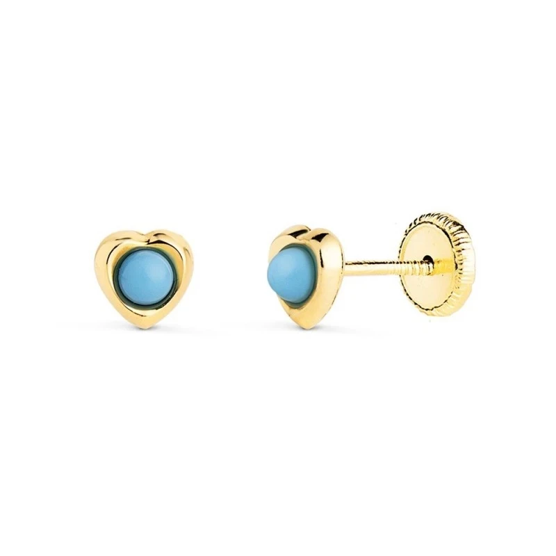 Pendientes de Oro 18k de 5 mm. con piedra turquesa de 2.4 mm. en el c