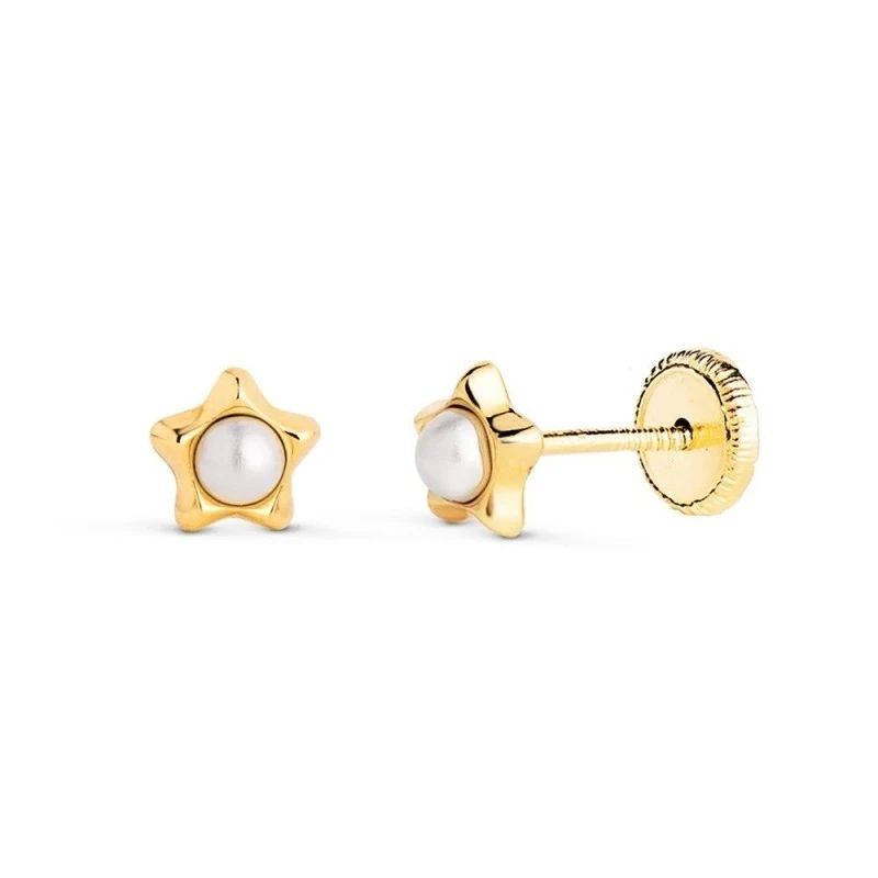 Pendientes de Oro 18k de 5 mm. con perla de 2.4 mm. en el centro y fo