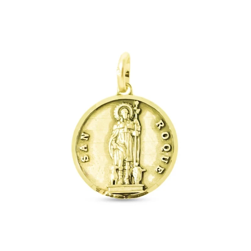 San Roque Medalla en Oro de 18k enmaciza 15 mm. bisel liso
