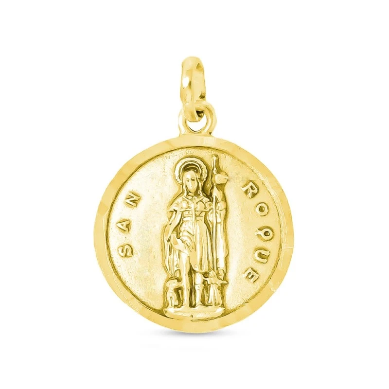 San Roque Medalla de Oro 18k maciza en 18 mm. bisel liso. Grabación i