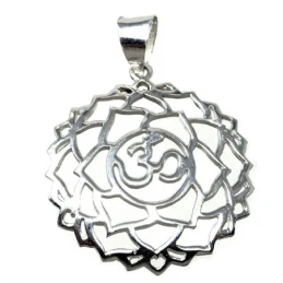 Colgante plata Ley 925m rosetón 34mm. símbolo OM calado cadena 45cm. combinada bolitas cierre reasa