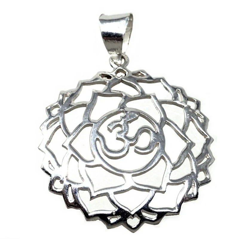 Colgante plata Ley 925m rosetón 34mm. símbolo OM calado cadena 45cm. combinada bolitas cierre reasa
