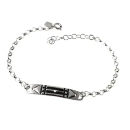 Pulsera plata Ley 925m cadena rolo 17cm. chapa 35mm. Atlante oxidado símbolo de protección