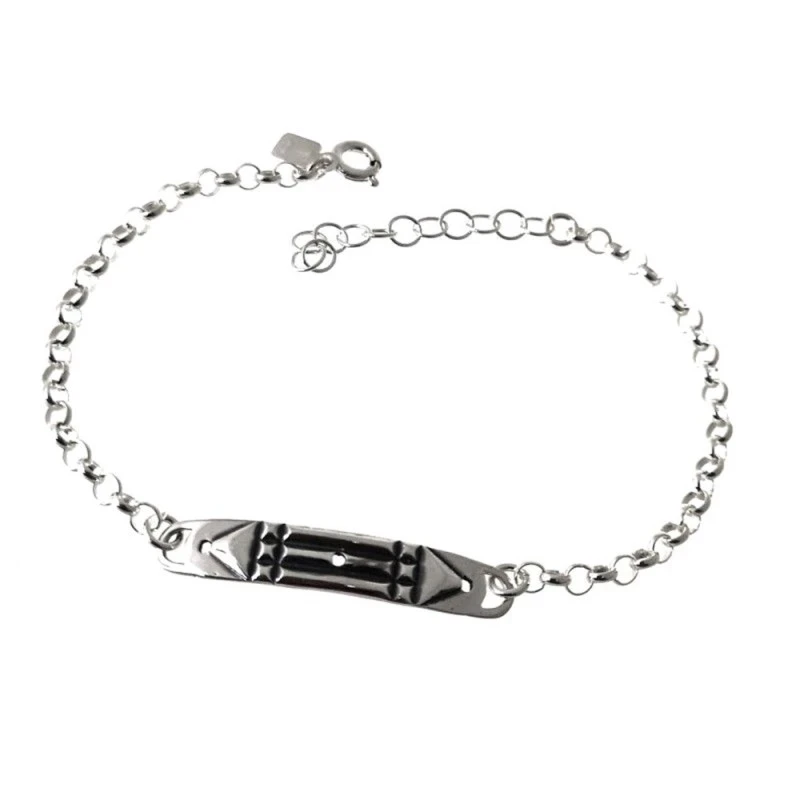 Pulsera plata Ley 925m cadena rolo 17cm. chapa 35mm. Atlante oxidado símbolo de protección