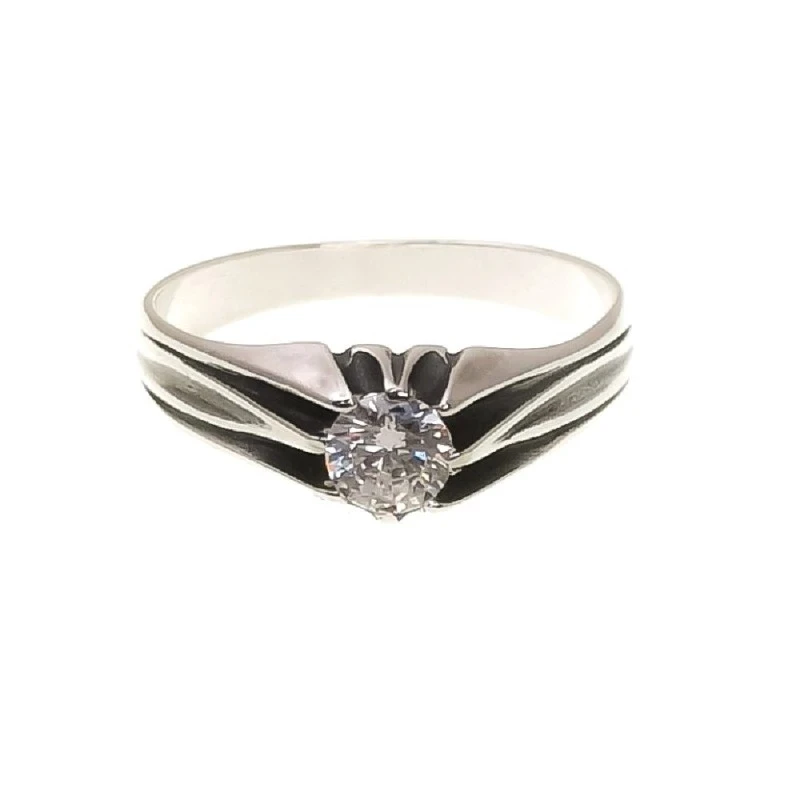 Solitario plata Ley 925m hombre detalles laterales combinados circoni