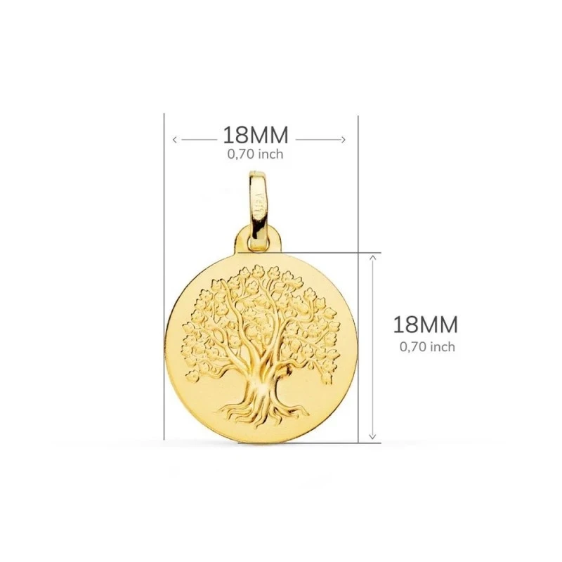 Árbol de la Vida Medalla en Oro 9k amuleto de18 mm.