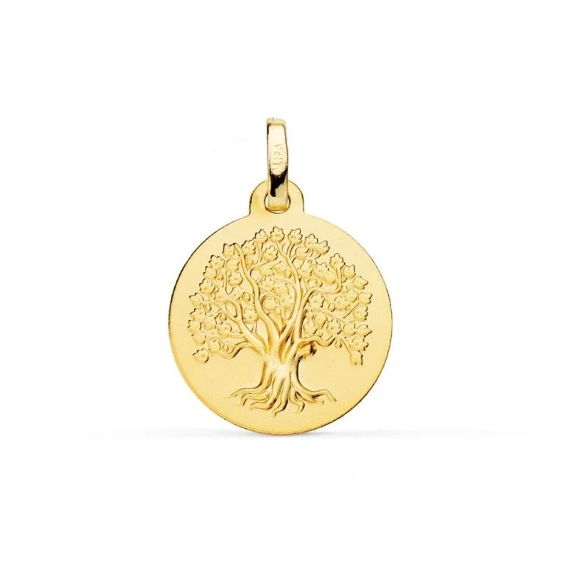 Árbol de la Vida Medalla en Oro 9k amuleto de18 mm.. Grabación inclui
