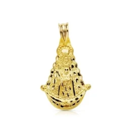 Virgen del Rocío Medalla Colgante en Oro de 9k con 26 mm. tallada