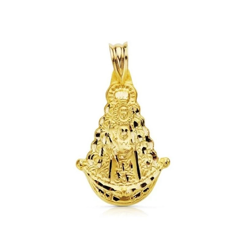 Virgen del Rocío Medalla Colgante en Oro de 9k con 26 mm. tallada