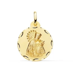 Virgen de los Desamparados Medalla Oro 9k de 20 mm. tallada. Grabació