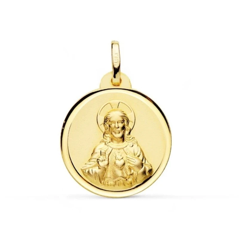 Corazón de Jesús Medalla en Oro de 9k con 20 mm. bisel liso