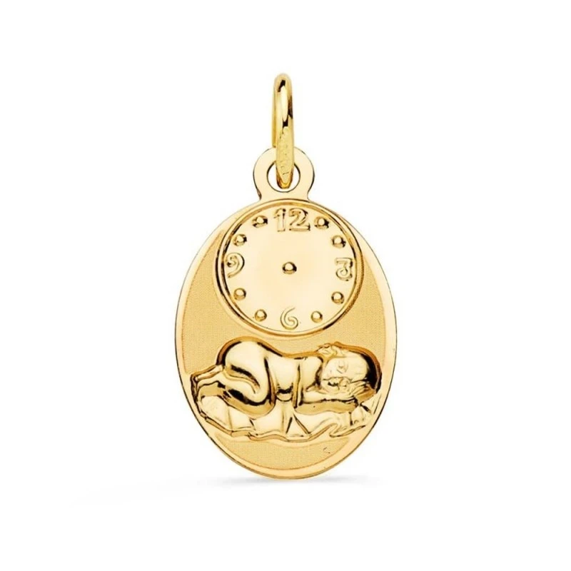 Medalla Hora de Nacimiento Niño en Oro de 9k con 19 mm. ovalada. Grab