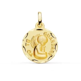 Ángel Medalla en Oro de 9k de 16 mm. tallada mensaje YO TE GUARDARÉ.