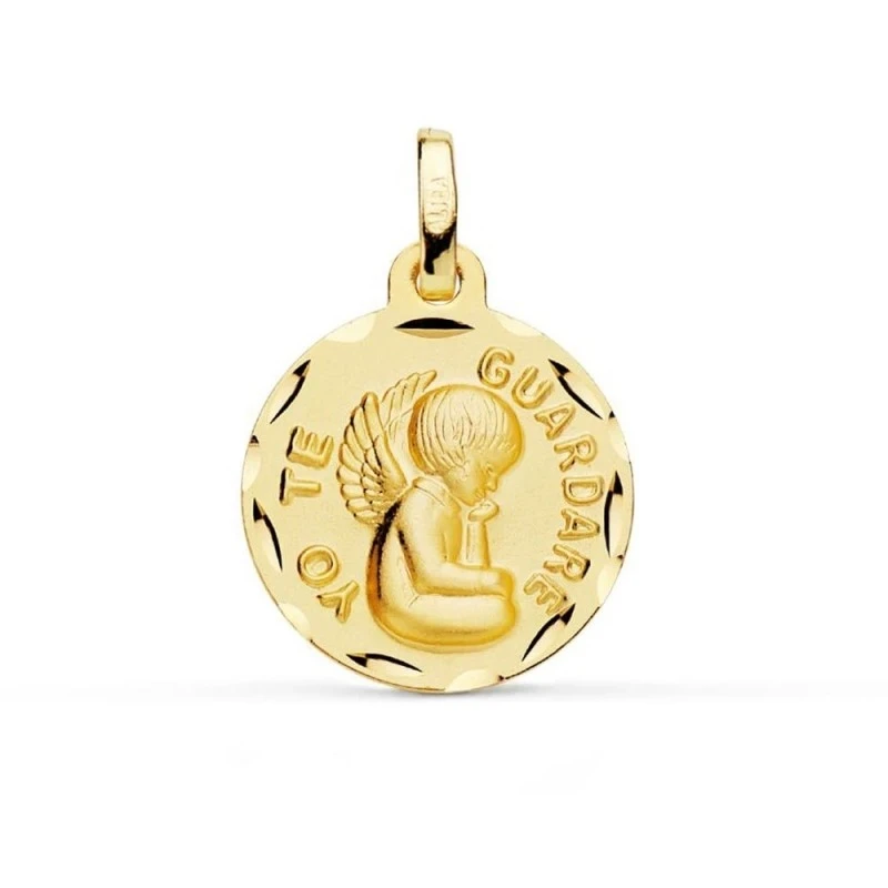 Ángel Medalla en Oro de 9k de 16 mm. tallada mensaje YO TE GUARDARÉ.