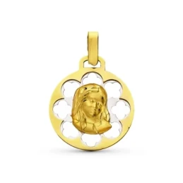 Virgen Niña Medalla en Oro Bicolor 9k de 21 mm. calada