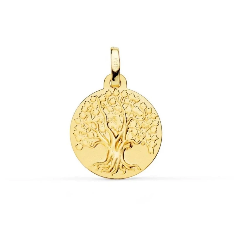 Árbol de la Vida Medalla en Oro de 9k amuleto con 16 mm.. Grabación i