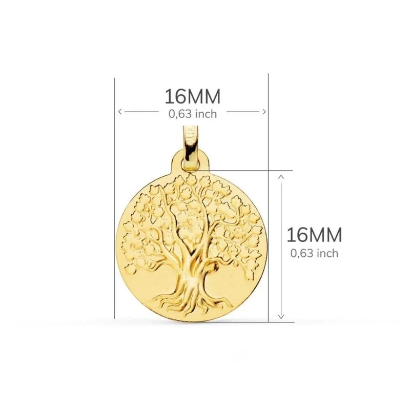 Árbol de la Vida Medalla en Oro de 9k amuleto con 16 mm.. Grabación i