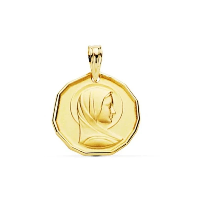 Virgen María Francesa Medalla de Oro 9k de 18 mm. con forma octogonal