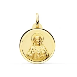 Corazón de Jesús Medalla en Oro de 9k con 20 mm. bisel liso. Grabació