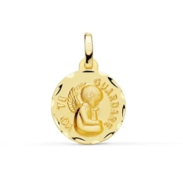 Ángel Medalla en Oro de 9k de 14 mm. tallada mensaje YO TE GUARDARÉ.