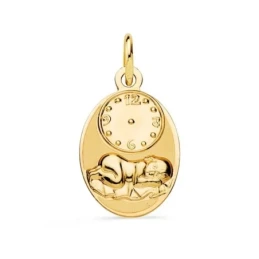Medalla Hora de Nacimiento Niño en Oro de 9k con 19 mm. ovalada