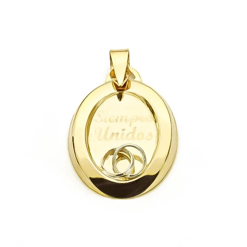 Colgante de Oro Bicolor 9k de 22 mm. mensaje SIEMPRE UNIDOS
