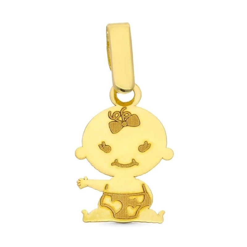 Colgante Oro 9k de 15 mm. con figura de niña bebé