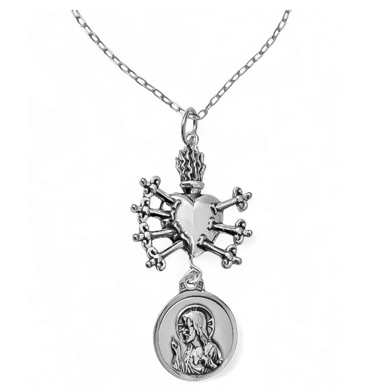 Corazón de Jesús Gargantilla en Plata de Ley 925m de 39 cm. con escap
