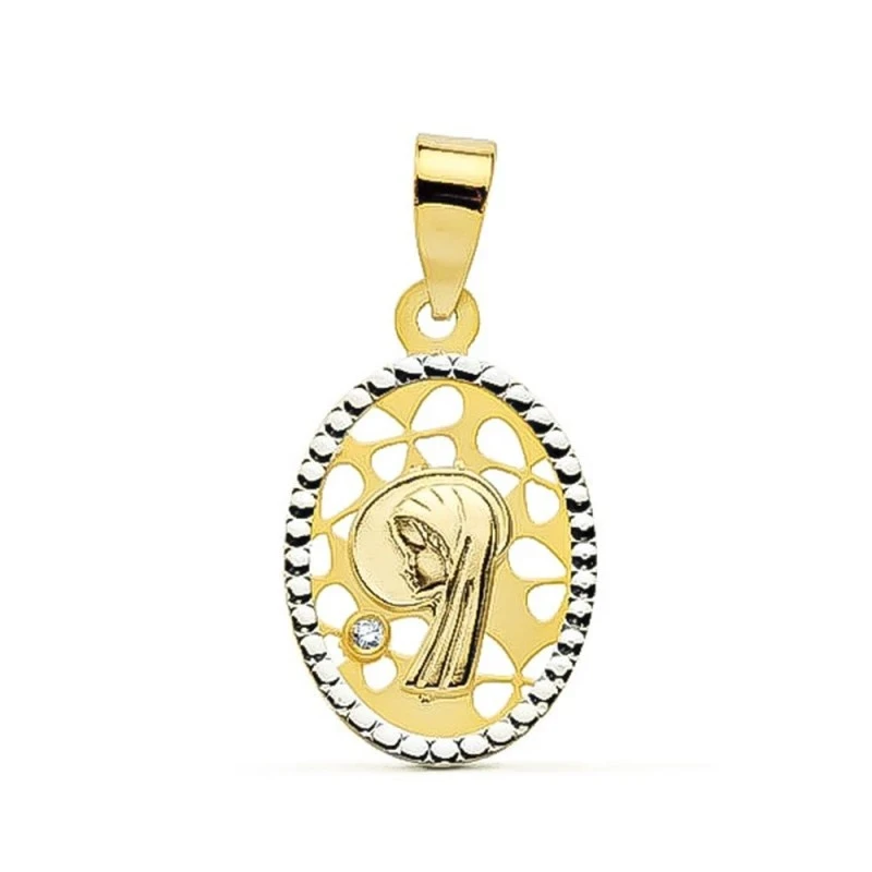 Virgen Niña Medalla en Oro Bicolor 9k de 16 mm. para Primera Comunión