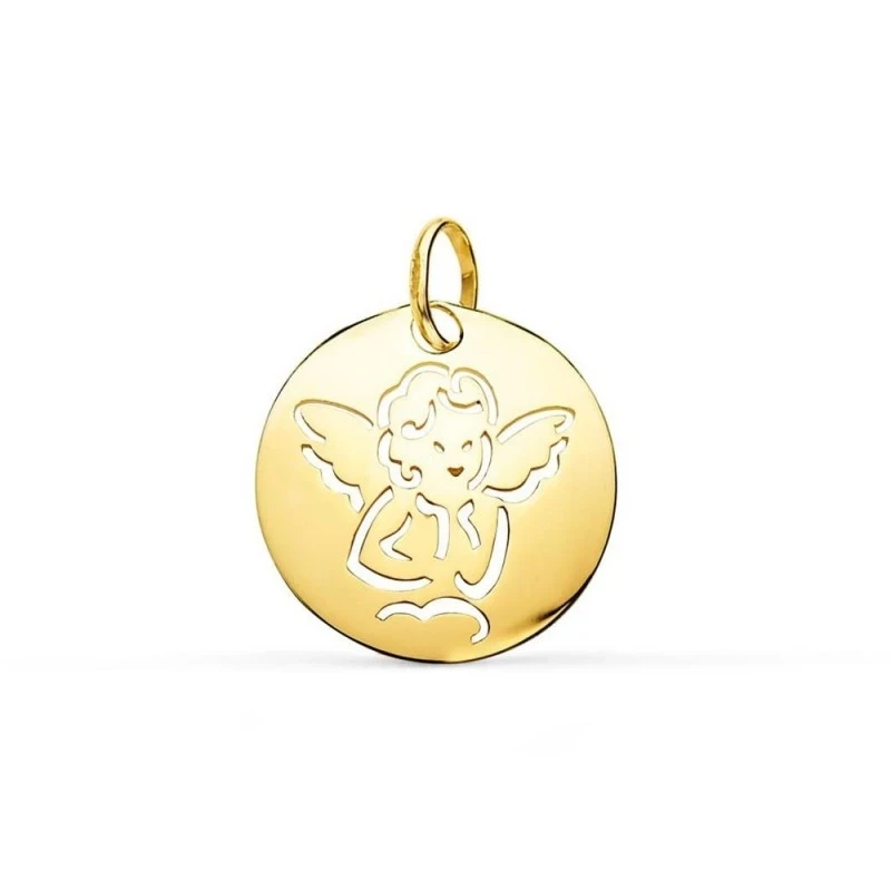 Ángel Medalla en Oro 9k de 15 mm. con forma calada y acabada en brill
