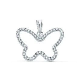 Colgante de Mariposa en Oro Blanco de 9k con 22 mm. con circonitas y