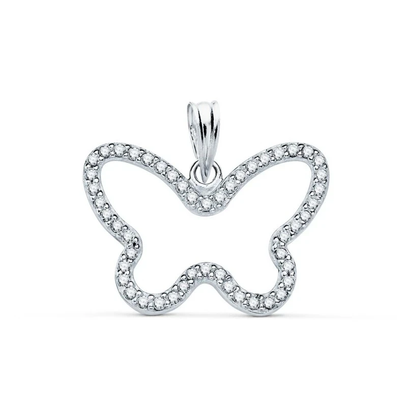 Colgante de Mariposa en Oro Blanco de 9k con 22 mm. con circonitas y