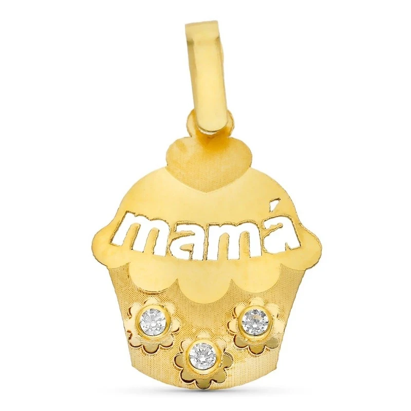 Magdalena Colgante de Oro 9k con 19 mm. mensaje MAMÁ con circonitas