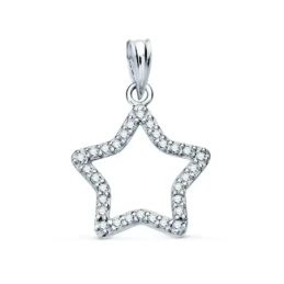 Estrella Colgante en Oro Blanco de 9k con 16 mm. calada y con circoni