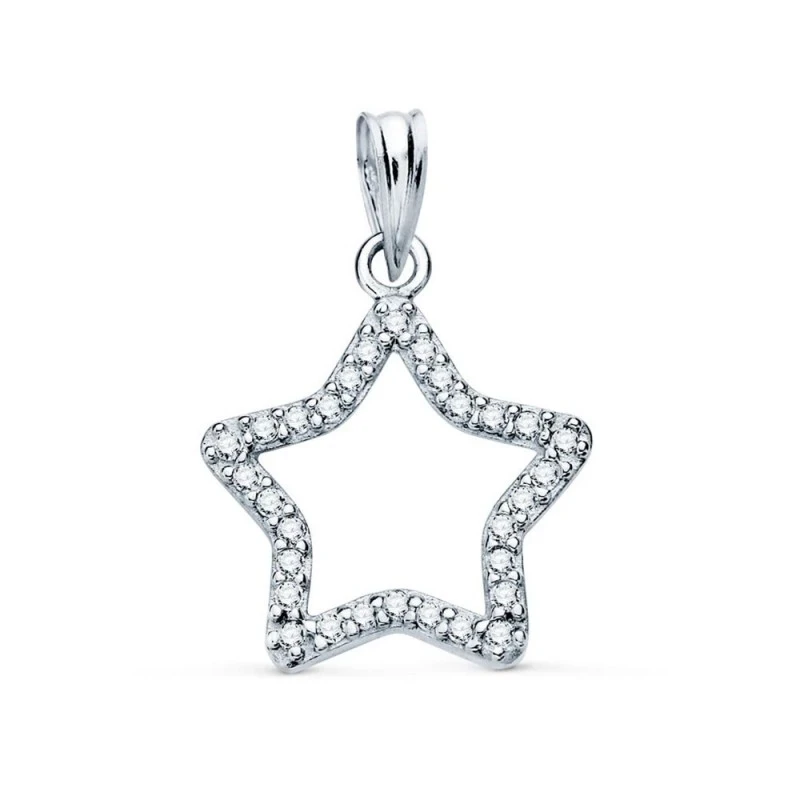 Estrella Colgante en Oro Blanco de 9k con 16 mm. calada y con circoni