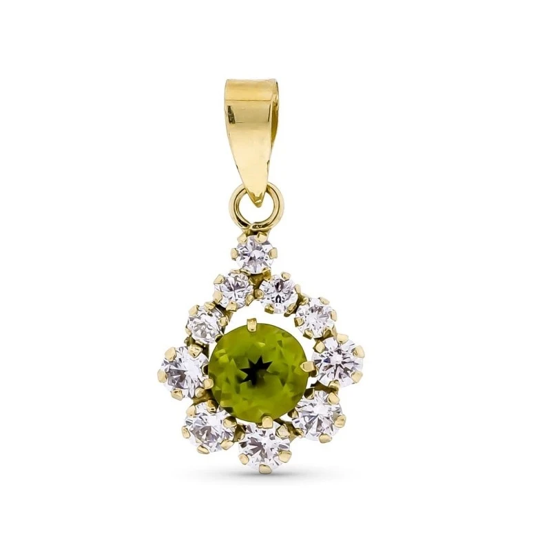Colgante en Oro 9k de 11 mm. con cuajo de piedra olivina de 5 mm. com