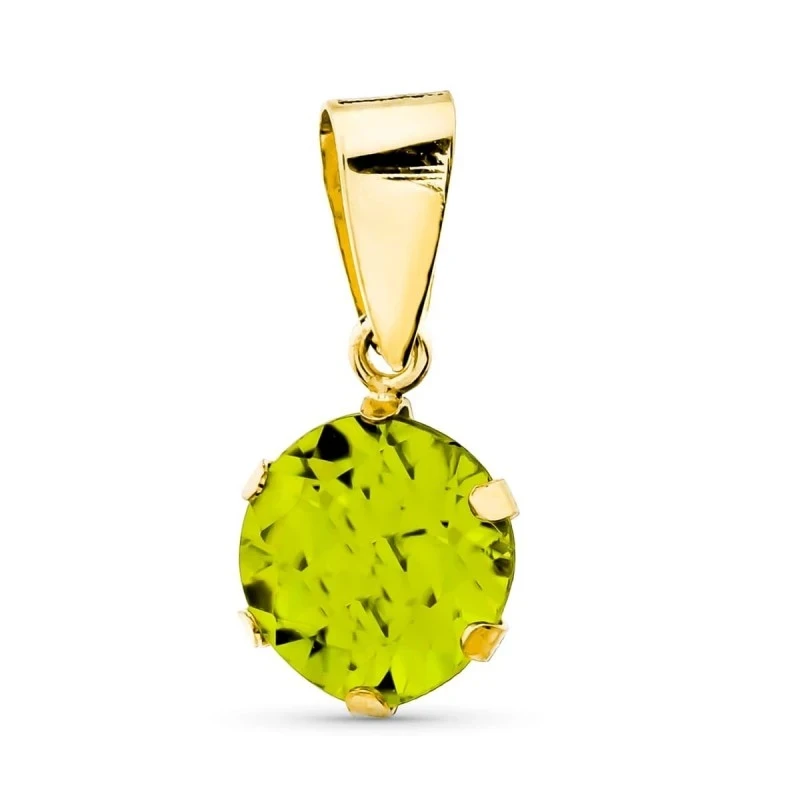Colgante en Oro de 9k con piedra olivina de 7 mm. natural 1.44ct. y g