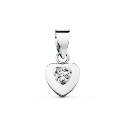 Colgante con forma de Corazón en Oro Blanco de 9k con 7 mm. y circoni