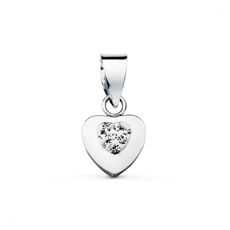 Colgante con forma de Corazón en Oro Blanco de 9k con 7 mm. y circoni
