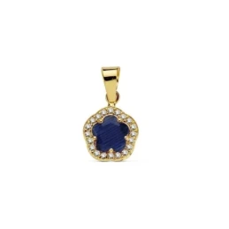Flor Colgante de Oro 9k con 9 mm. piedra azul en el centro combinada