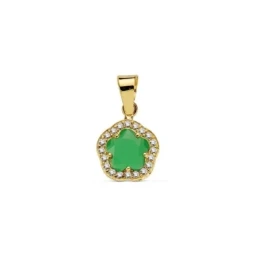 Flor Colgante de Oro 9k con 9 mm. piedra verde en el centro combinada